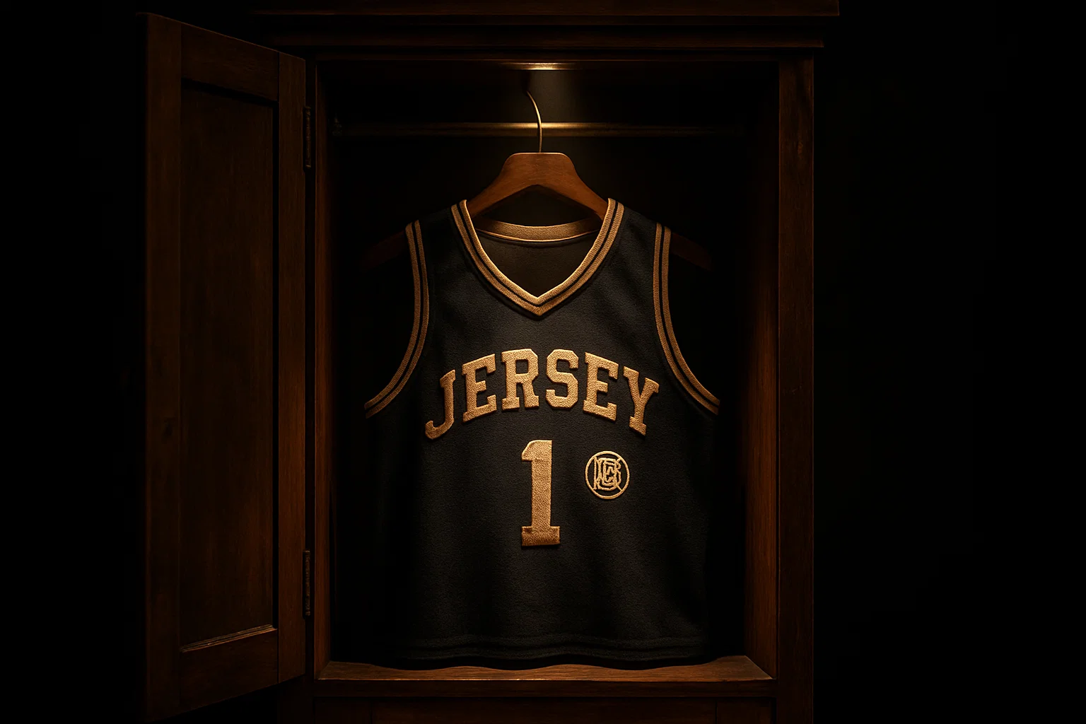 A classic Ujersey hanging in a locker room, representing ujersey jersey culture and history